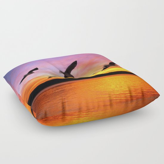 Seagull Sunset Floor Pillow