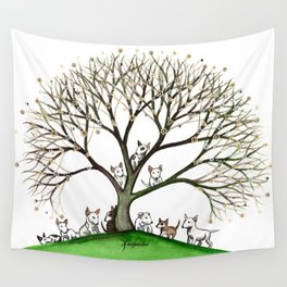 Bull Terriers Whimsical Dogs in Tree Wall Tapestry