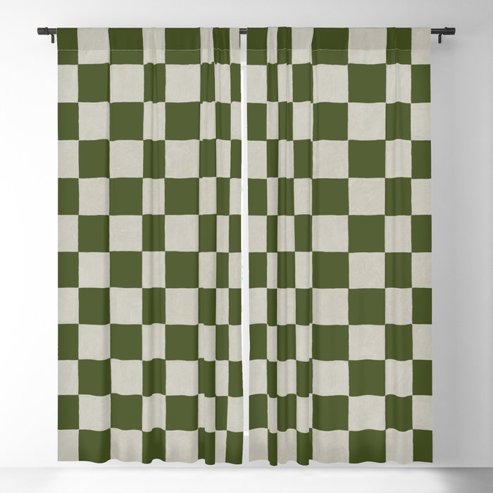 checkerboard hand-painted-olive Blackout Curtain