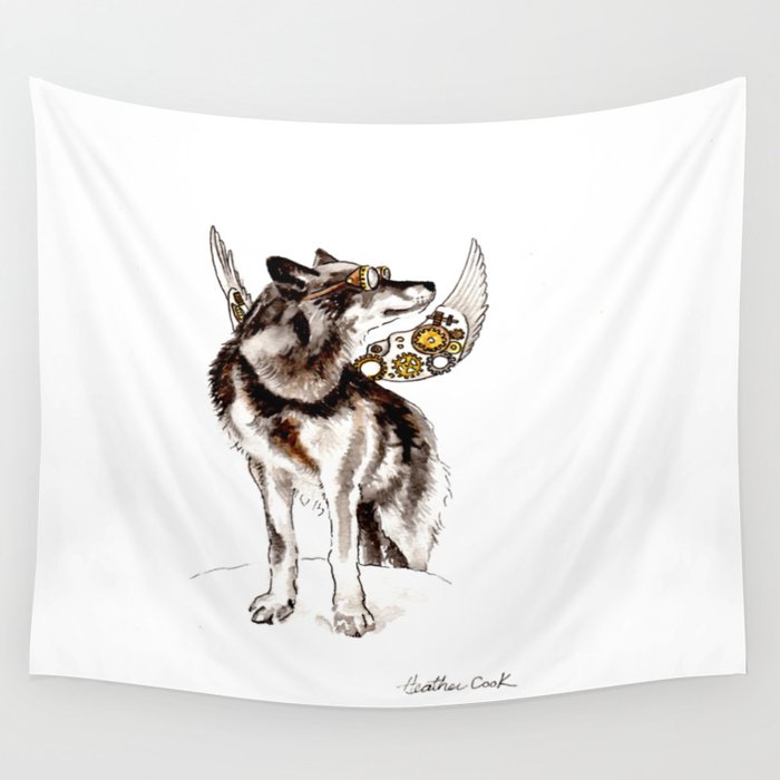 Steampunk wolf Wall Tapestry