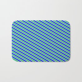 [ Thumbnail: Blue, Light Green, Sea Green & Powder Blue Colored Stripes/Lines Pattern Bath Mat ]