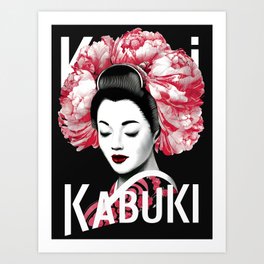 Jpapanese geisha girl kabuki japan art vintage flower woman Art Print