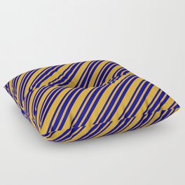 [ Thumbnail: Goldenrod and Dark Blue Colored Lined Pattern Floor Pillow ]