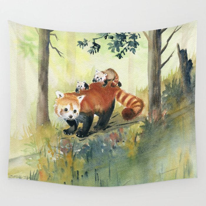 Red Panda Family Wall Tapestry
