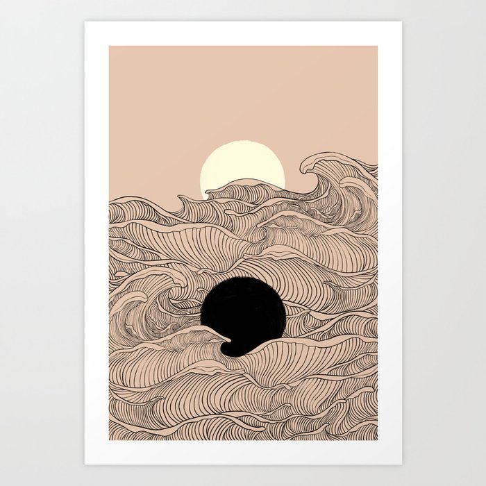 Abstract landscape yin yang moon & sun ocean wave  Art Print
