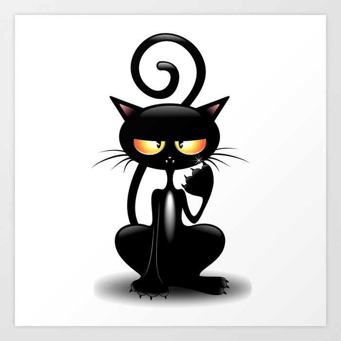 Cattish Angry Black Cat Cartoon Art Print by BluedarkArt | Society6