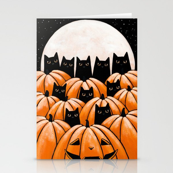 Black Cats in the Pumpkin Patch Stationery Cards
