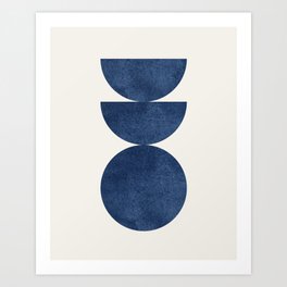 Woodblock navy blue Mid century modern Art Print