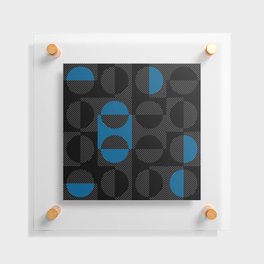 Stripes Circles Squares Mid-Century Checkerboard Black Blue White Floating Acrylic Print