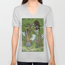 Alice Meets The Alien in Wonderland V Neck T Shirt