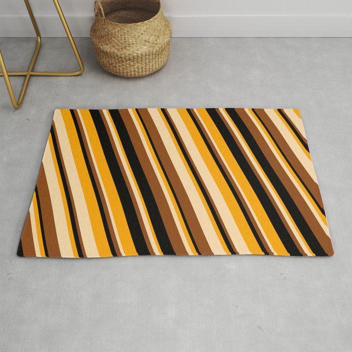 Orange, Tan, Brown, and Black Colored Striped Pattern Rug