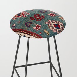 Chevron Stars // 19th Century Colorful Steel Blue Light Green Teal Checkered Ornate Accent Pattern Bar Stool