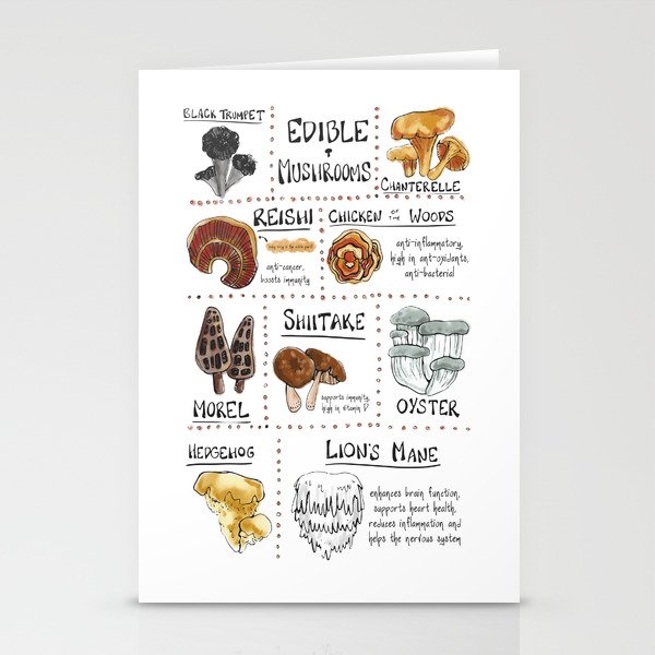 Edible Mushroom Chart Stationery Cards
