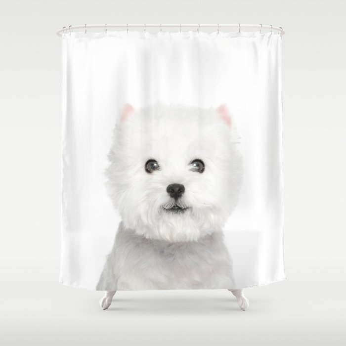 White Puppy Portrait - Shower Curtain