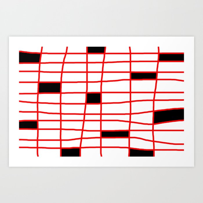 black rectangle - red grid pattern  Art Print