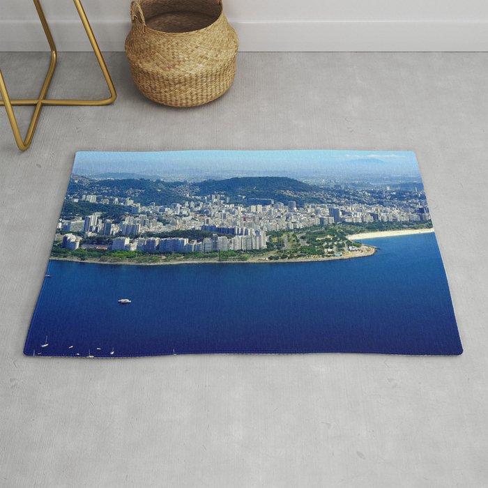 Brazil Photography - Beautiful Blue Water Separating The City Rug