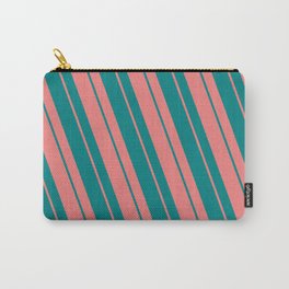 [ Thumbnail: Light Coral & Teal Colored Striped/Lined Pattern Carry-All Pouch ]