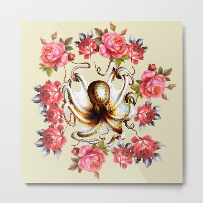 Octopus & Roses Metal Print