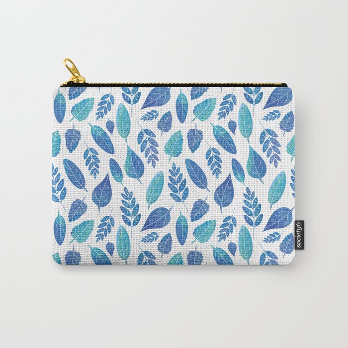 Blue Watercolour Leaves Pattern Carry-All Pouch