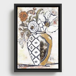 Abstract Yellow Floral Collage Still Life  Framed Canvas