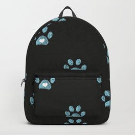 Cute blue doodle paw prints with hearts Backpack