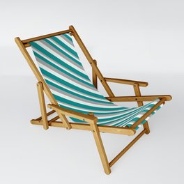 [ Thumbnail: Dark Grey, Mint Cream, and Dark Cyan Colored Lined Pattern Sling Chair ]
