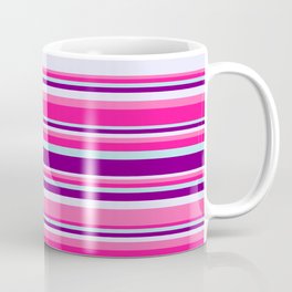 [ Thumbnail: Colorful Hot Pink, Deep Pink, Powder Blue, Purple, and Lavender Colored Lined Pattern Coffee Mug ]