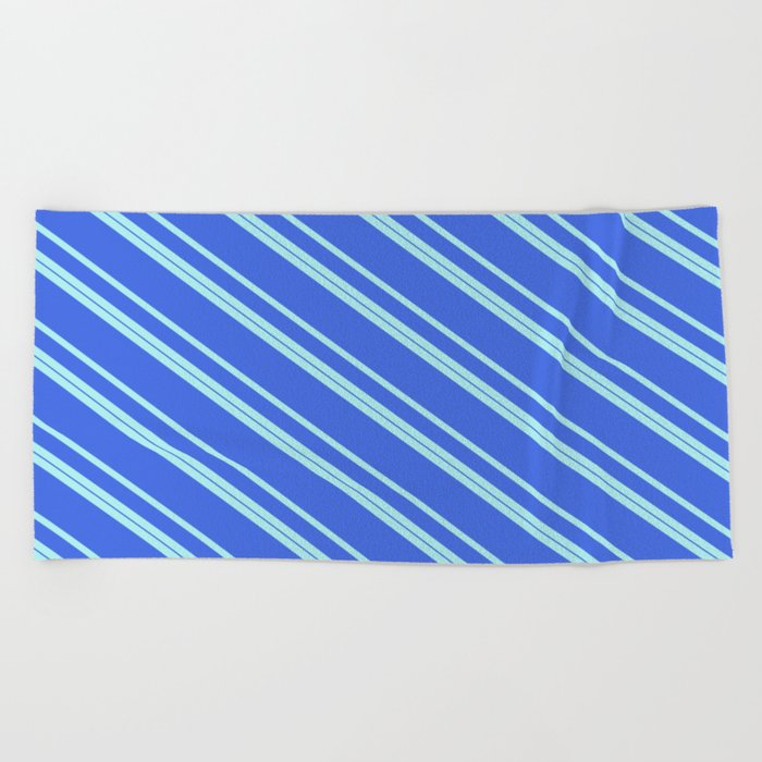 Turquoise & Royal Blue Colored Lined Pattern Beach Towel