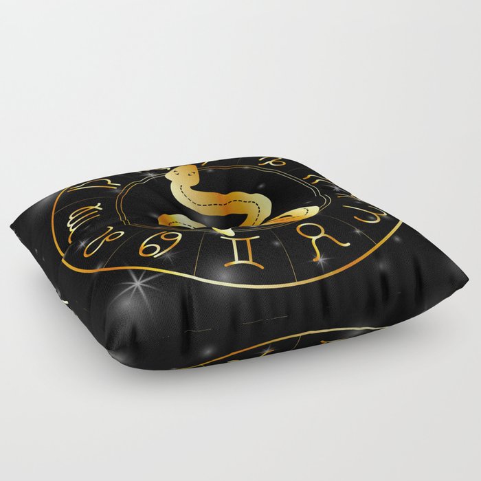 Zodiac symbols astrology signs with mystic serpentine in gold Floor Pillow
