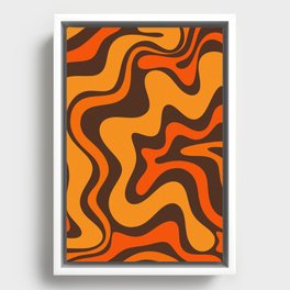Retro Liquid Swirl Abstract Pattern in 70s Brown and Orange  Framed Canvas