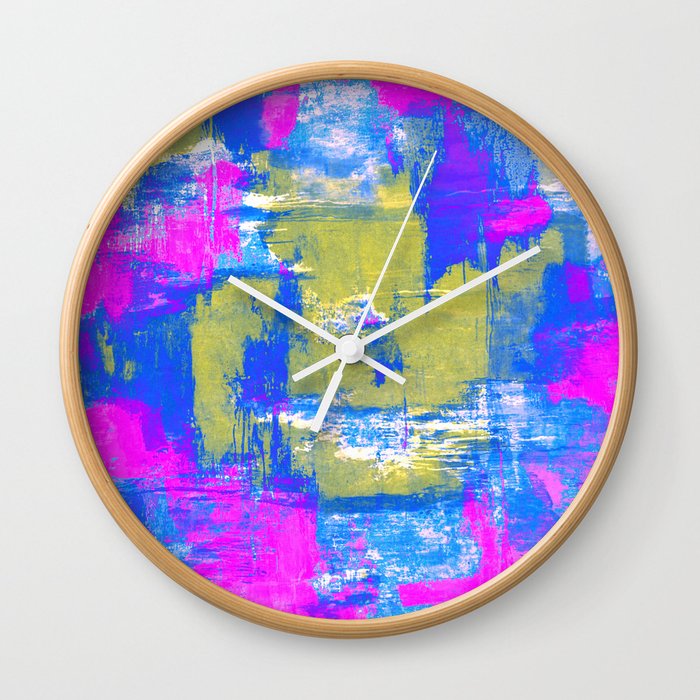 Just Relax - Abstract, pink, blue and yellow painting Wall Clock