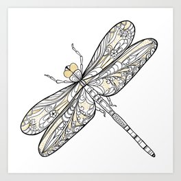 Dragonfly contour with ornate wings. Art Print | Fly, Stylizeddragonfly, Png, Dragonflydrawing, Insect, Gold, Dragonflyline, Decoratedwing, Dragonflycontour, Flowerpatternwing 