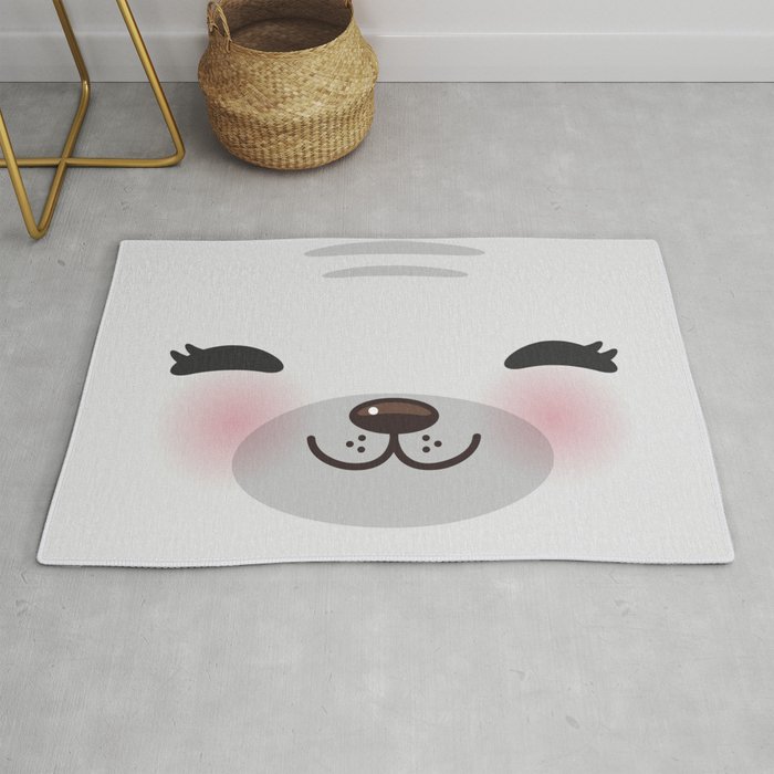 Kawaii funny gray seal Rug by EkaterinaP Society6
