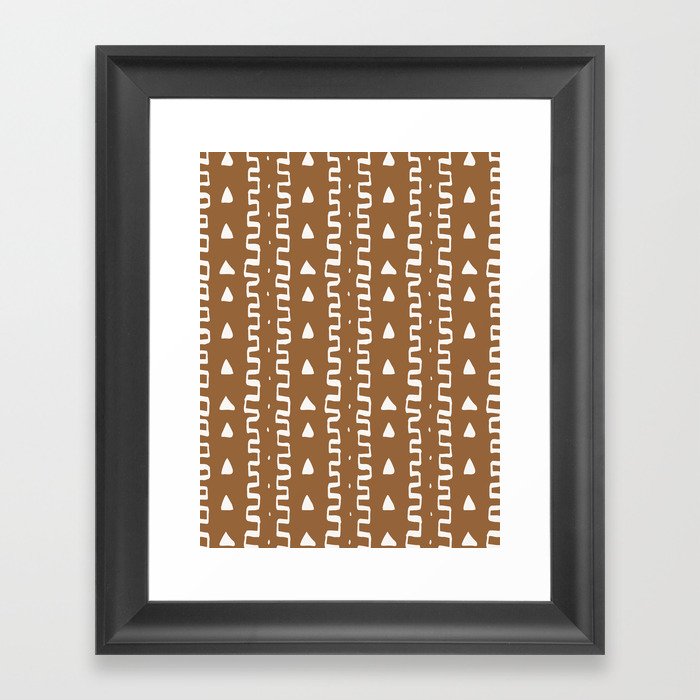 Merit Mud Cloth Light Brown and White Triangle Pattern Framed Art Print