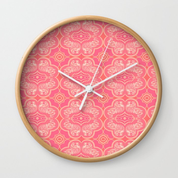Coral Elephant Pattern Wall Clock