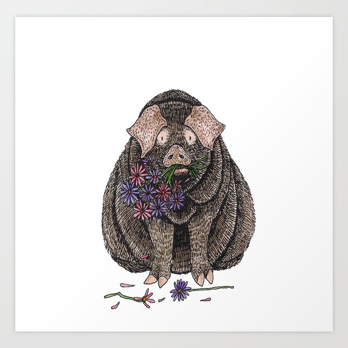 Pig with Flowers Art Print