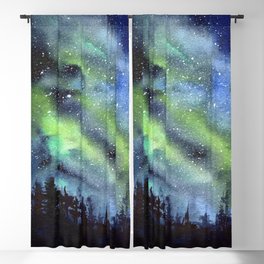 Galaxy Nebula Watercolor Northern Lights Aurora Borealis Blackout Curtain