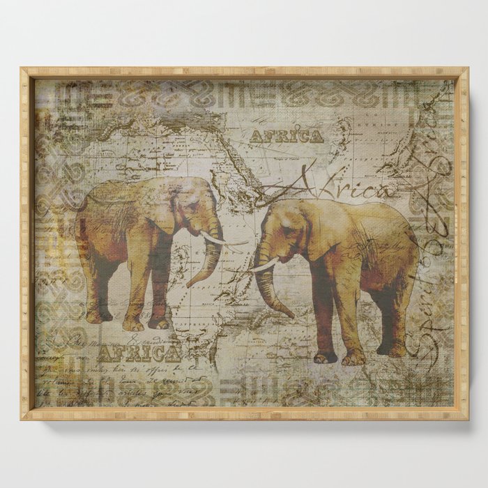 Spirit of Africa Elephant mixed media art Serving Tray