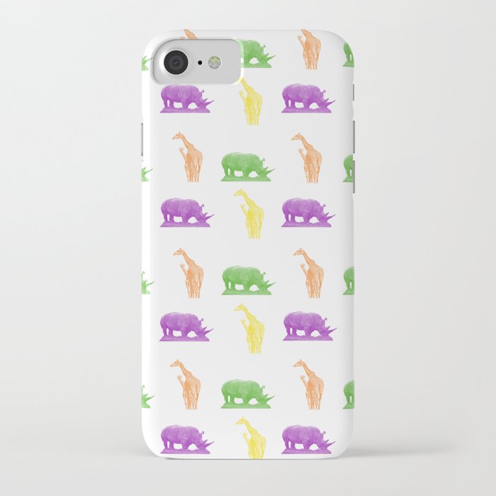 Giraffe and Rhino Pattern iPhone Case