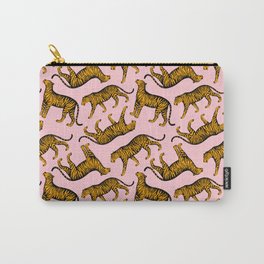 Tigers (Pink and Marigold) Carry-All Pouch | Cats, Hand Drawn, Panther, Vibrant, Marigold, Illucalliart, Panthera Tigris, Tigers, Design, Tiger 