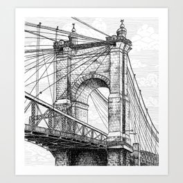 Roebling Bridge, Rolling Clouds Art Print