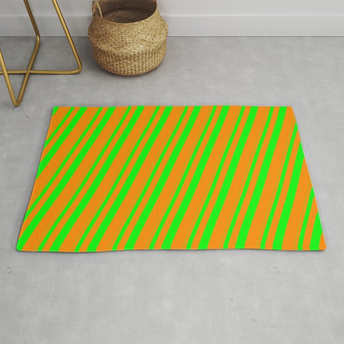 Lime and Dark Orange Colored Stripes/Lines Pattern Rug