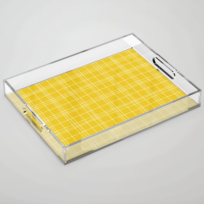 Abstract Plaid 3 yellow Acrylic Tray