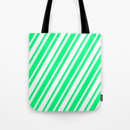 [ Thumbnail: Green & White Colored Lines Pattern Tote Bag ]