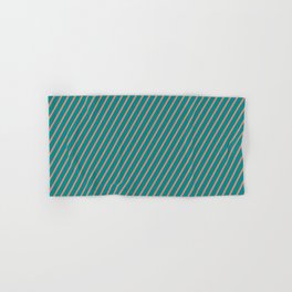 [ Thumbnail: Salmon & Dark Cyan Colored Lines Pattern Hand & Bath Towel ]