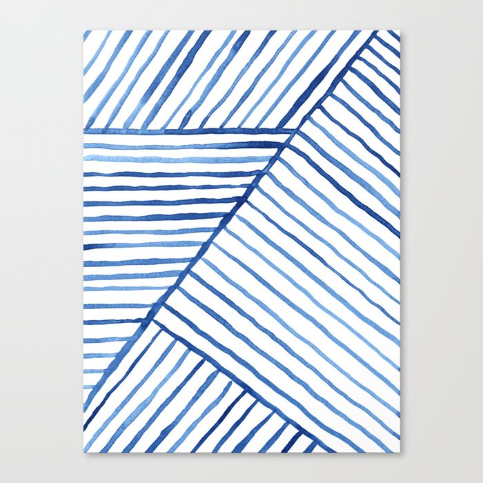 Abstract Geometric Blue Stripes Watercolor Print Canvas Print By Firstjulystudio