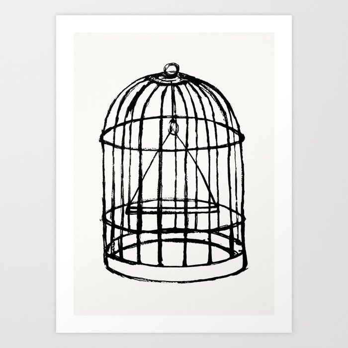 bird cage clipart black and white