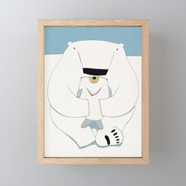 Polar bear eating fish Framed Mini Art Print