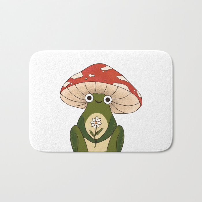 Cute Frog With a Mushroom Hat and a White Daisy Flower Cottage Bath Mat by  trajeado14 | Society6