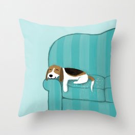 Happy Couch Beagle | Cute Sleeping Dog Throw Pillow
